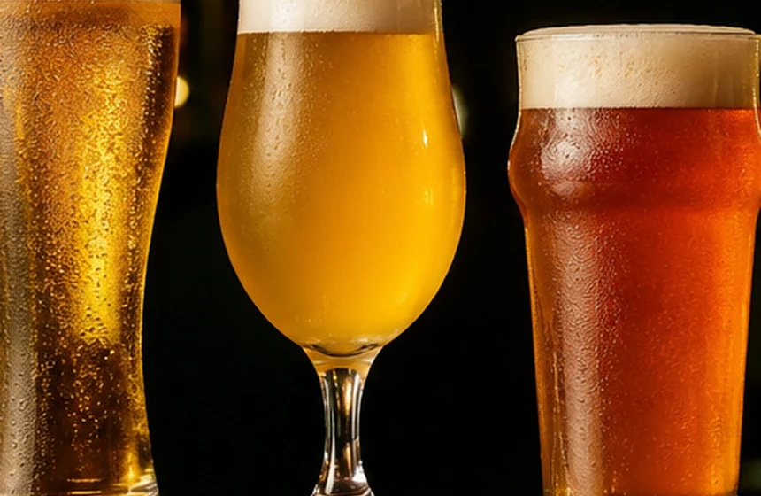 Tall golden pilsner with herbal hops and rising bubbles