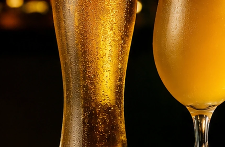 Illustration showing beer changing from dark to a bright golden pilsner